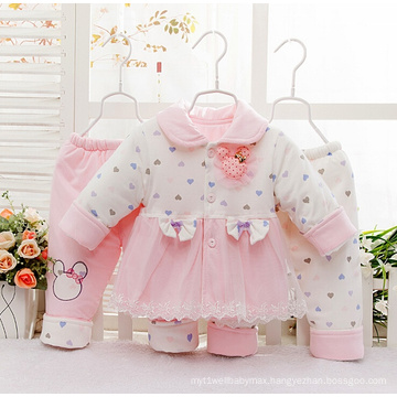 Cotton 3PCS Baby Suit with Lace and Bow Tie